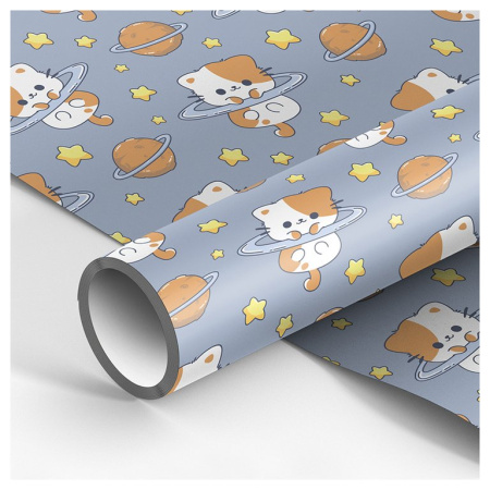 Бумага упаковочная 70*100см  в рулоне "Space kitten"