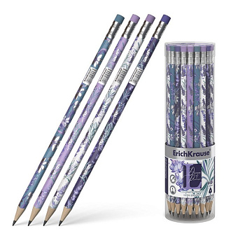 Карандаш ч/г HB с рис. трехгранный ErichKrause "Lavender" с ластиком корпус ассорти