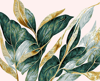 Роспись по номерам (холст) 40*50см с поталью "Листья с золотом" (основа+акрил.+кисти) 15цв.