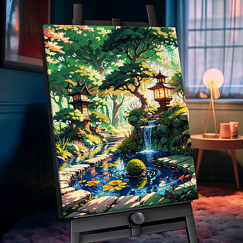 Роспись по номерам (холст) 40*50см с кристаллами "Восточный пейзаж" (основа+акрил.кр+кисти)