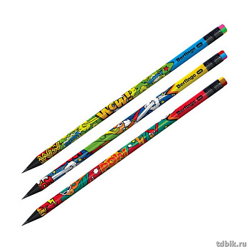 Карандаш ч/г HB с рис. Berlingo "Hype" с ластиком (черное дерево) ассорти