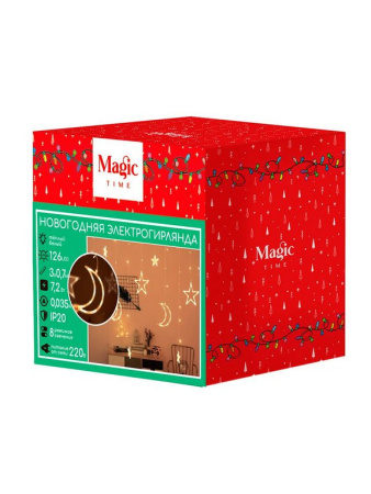 Гирлянда комнатная Бахрома "Звезды и полумесяцы" 3*0,7м, 126 теплых белых ламп, 8 режимов