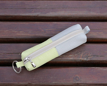 Футляр для ключей  D.Morelli "Duo" серо-лимонный, из нат.кожи, на молнии