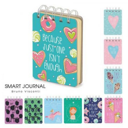 Блокнот А7 105л.,  75*105 мм, на гребне "SMART JOURNAL" (10 ВИДОВ)МИКС 2