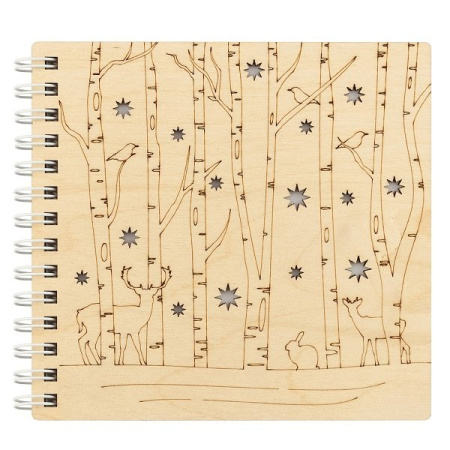 Блокнот деревянный 130х124 мм "Олени в лесу"