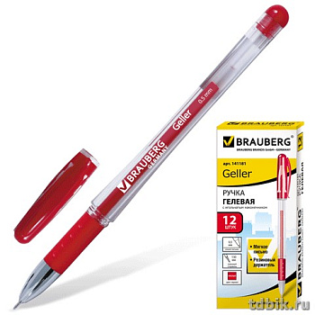 Ручка гелевая Brauberg "Geller" резин. упор 0,5мм красная (стерж.130мм, линия 0,35мм) игольч.