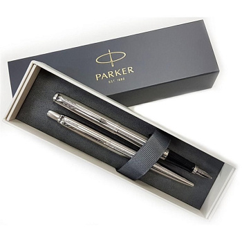 Набор подарочный Parker "Jotter Stainless Stee" (ручка шарик. 1мм и ручка перьев 1мм, корп. серебро)