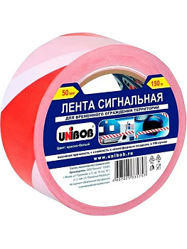 Лента сигнальная для разметки ПВХ красно-белая 50мм*50м UNIBOB, 150 мкм, клейкая