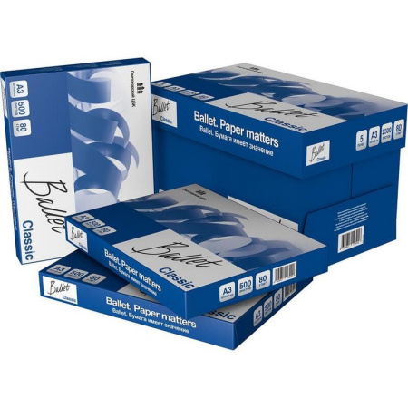 Бумага офисная Ballet Classic А3, 80 г/м2, 153% CIE, 96% ISO,толщ.104мкм,непрозр.92%, 500 л./пач.