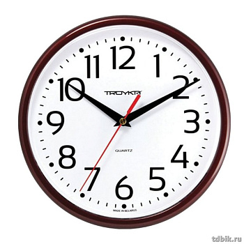 Часы настенные TROYKA 23*23*4см, круглые, цв. белый, коричневая рамка