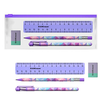 Набор канц. принадлежностей "Magic Rhombs", сиреневый (ручка, карандаш, линейка, ластик) ErichKrause