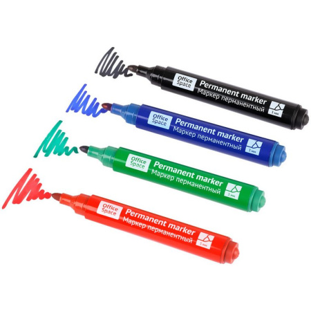 Набор маркеров перманент. 4цв OfficeSpace круглые, 3,0мм