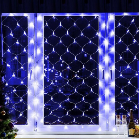 Гирлянда комнатная Сетка 3 х 2м, 192 синих ламп, 8 реж., прозрачная нить