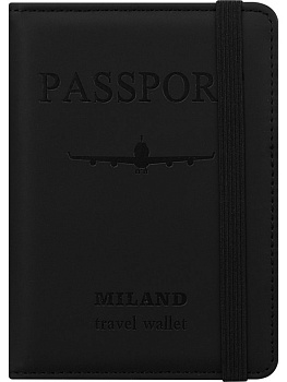 Обложка для паспорта MILAND "Отпуск" с отделениями для карт на резинке кожзам, черная