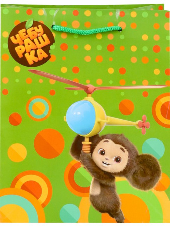 Пакет бумажный 26*32см ламинированный "Чебурашка и вертолётик"