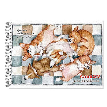 Альбом для акварели А4 20л. "Корги спящие" на гребне
