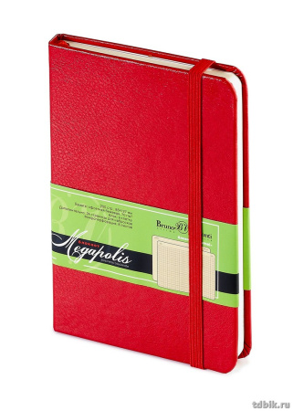 Блокнот А6 100л., 105*148 мм, тв.обл., искусс. кожа, на резинке, ляссе "Megapolis JOURNAL" красный