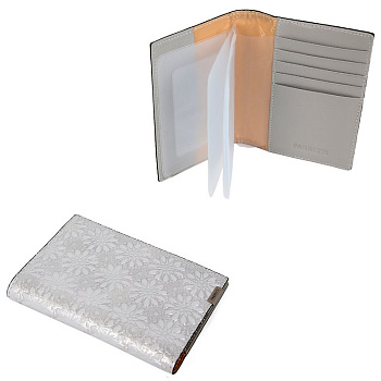 Обложка для документов FABRETTI женская, нат. кожа, 10*13,5*1,5см, серебряный