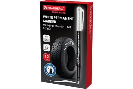 Маркер перманентный  3 мм BRAUBERG "White extra" круглый, белый