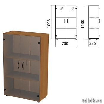 Шкаф для бумаг "Канц" закрытый со стеклом, 2 двери (700*335*1130 мм), цвет орех