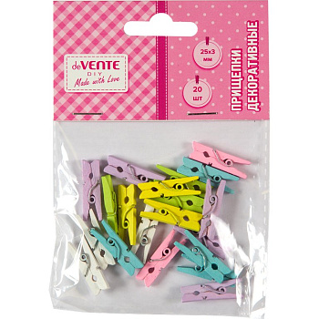 Прищепки деревянные 25мм цветные deVENTE. DIY "Natural Wood" 20шт/уп