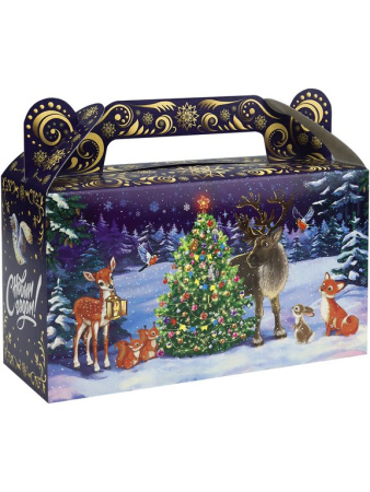 Коробка для конфет на  500 гр "Сундучок Дед Мороз. Внучка и лесные звери"
