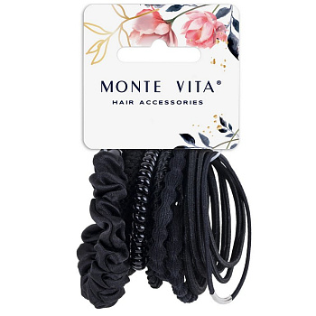 Резинки для волос в наборе 14 шт, черный MONTE VITA