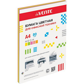 Бумага "deVente" 75г/м2 А4,  50 лист/уп, смесь неоновых цветов (5 цветов)