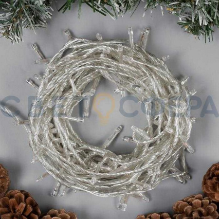 Гирлянда комнатная Нить 10м, 100 цветных ламп, 8 реж., прозрачный провод (от -10 до +35 °С)