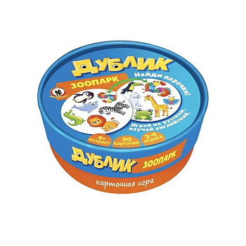 Игра настольная  .4+ с карточками Дублик "Зоопарк" (2-4 игрока, 30 карточек) Русский стиль