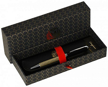 Ручка шариковая Manzoni "Panteon" корп. мет. черн. сереб., кожзам футл, син 1мм (ст.98мм тип Parker)