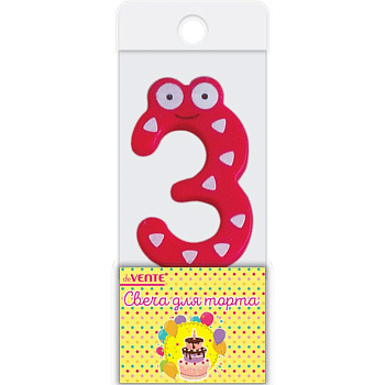 Свеча для торта "Цифра  3" Смешная, с рисунком, 6,1x3,9x0,85 см