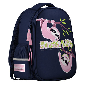 Рюкзак каркасный для девочки Bruno Visconti "КАРИБСКИЕ ЛЕНИВЦЫ" 28*36*17 синий