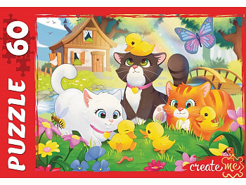 Пазлы   60 дет. "Забавные котики" Рыжий КОТ