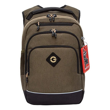 Рюкзак школьный для мальчика Grizzly 40*25*22 см, хаки/бежевый