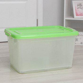 Контейнер для хранения, 75 л. 700х500х380 мм Darel Box пластиковый с крышкой, прозрачный/мятный