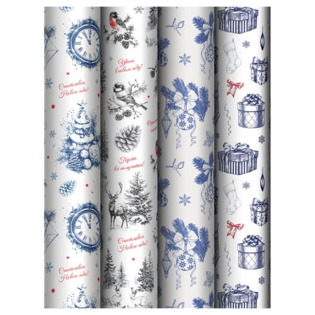 Бумага упаковочная НГ 70*100см  в рулоне (ассорти) "Christmas Eve" MESHU