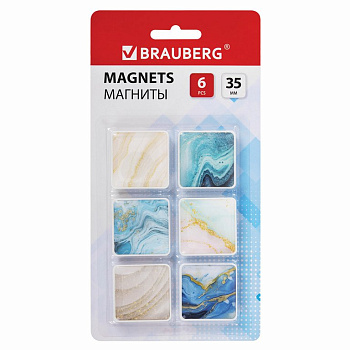 Магниты квадратные 35 мм стекло (6шт/уп) Мрамор BRAUBERG