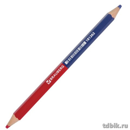 Карандаш двухцветный утолщенный BRAUBERG красно-синий, 4,0мм