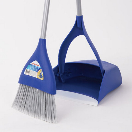 Совок для мусора + щетка, L=66 см синий, LAIMA