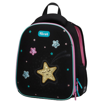 Рюкзак каркасный для девочки Forst F-Top "Stars" 28*36*15 см черный/розовый, облегченный