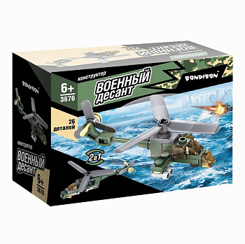 Конструктор пластиковый  26 дет. "Военный Десант, Вертолет" 2в1, Bondibon