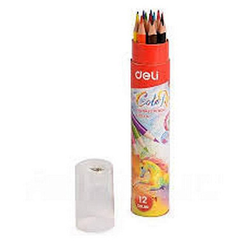 Набор карандашей  12 цв.  в пластик. тубусе трехгранные Deli "ColoRun" точилка