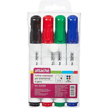 Набор маркеров для флипчарта 4шт Attache 2-3мм