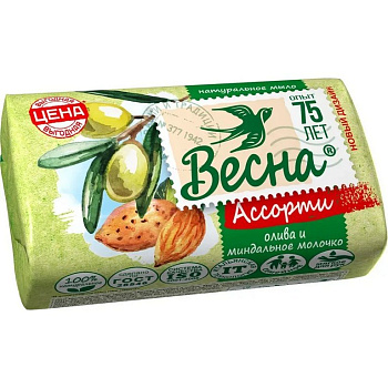 Мыло туалетное Весна Олива и миндальное молочко 90 г. Мыло туалетное Весна Олива и миндальное молочко 90 г.