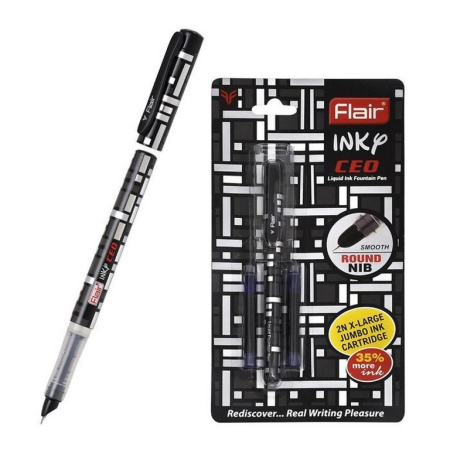 Ручка перьевая Flair "INKY CEO" синяя 0,7 мм, корпус черный/серебро, с 2мя капсулами в блистере