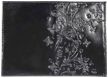 Обложка для паспорта, нат. кожа. лак  "Вдохновение" черный