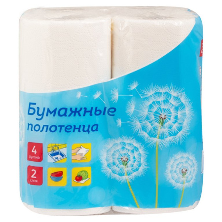 Полотенце бумажное OfficeClean 4 рул/уп белые, 2-х слойные, 49 листов в рулоне