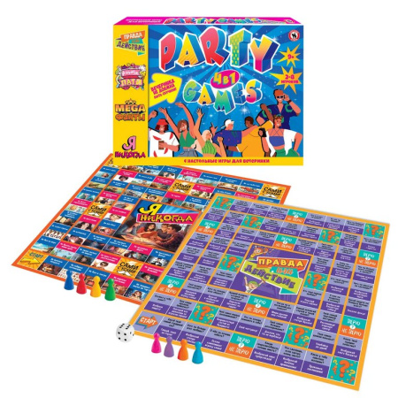 Игра настольная  .7+ для вечеринки 4в1 "Party games" (2-8 игроков, 7-12лет) Русский стиль