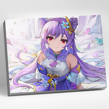 Роспись по номерам (холст) 30*40см Геншин "Кэ Цин" (основа+акрил.крю+кисти) 27 цв.